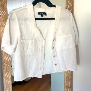 White linen button down crop top
